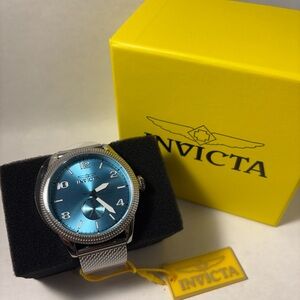 Invicta Silver Watch with Vibrant Blue Dial